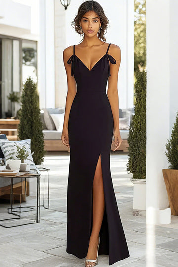 Robe longue formelle sirène noire avec fente